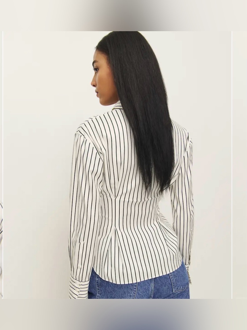 Reformation NWOT Organic Cotton Striped Button Down Shirt White Black Collared - Picture 4 of 12